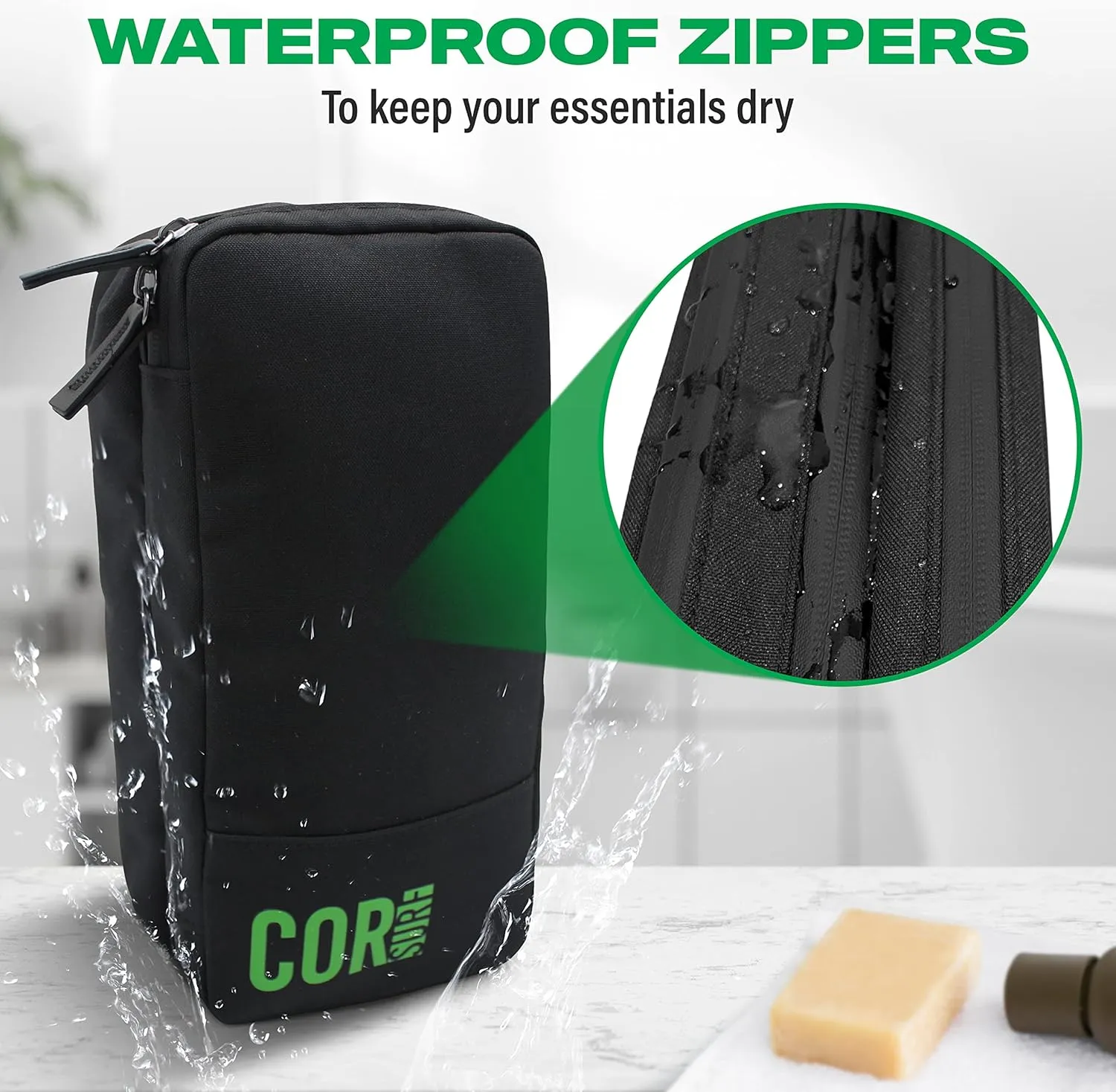 COR Surf Carry On Travel Backpack Bundle | Island Hopper Travel Backpack with Toiletry Bag and Compression Packing Cube Set (28L, Green)