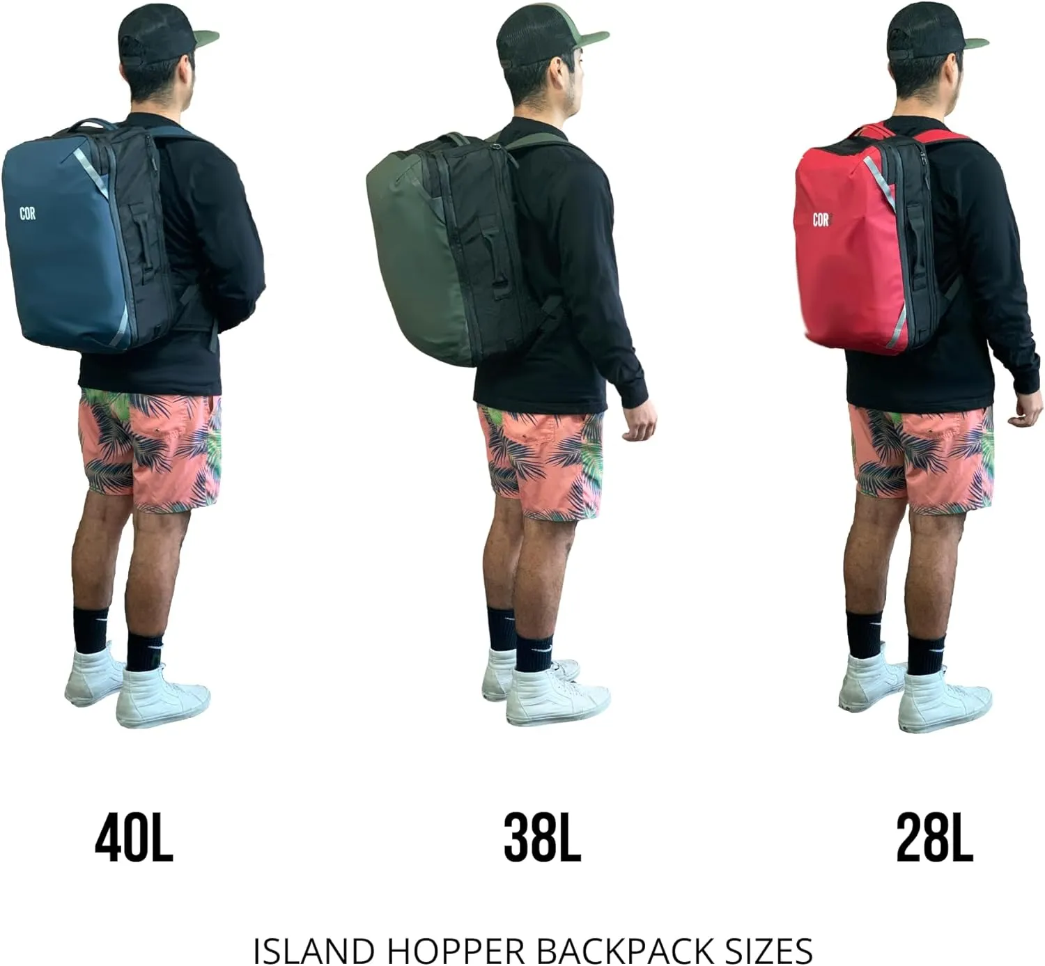 COR Surf Carry On Travel Backpack Bundle | Island Hopper Travel Backpack with Toiletry Bag and Compression Packing Cube Set (28L, Red)
