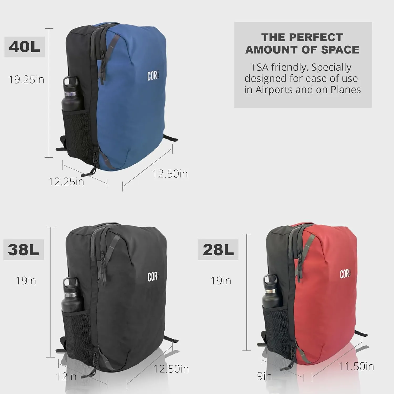 COR Surf Carry On Travel Backpack Bundle | Island Hopper Travel Backpack with Toiletry Bag and Compression Packing Cube Set (28L, Red)