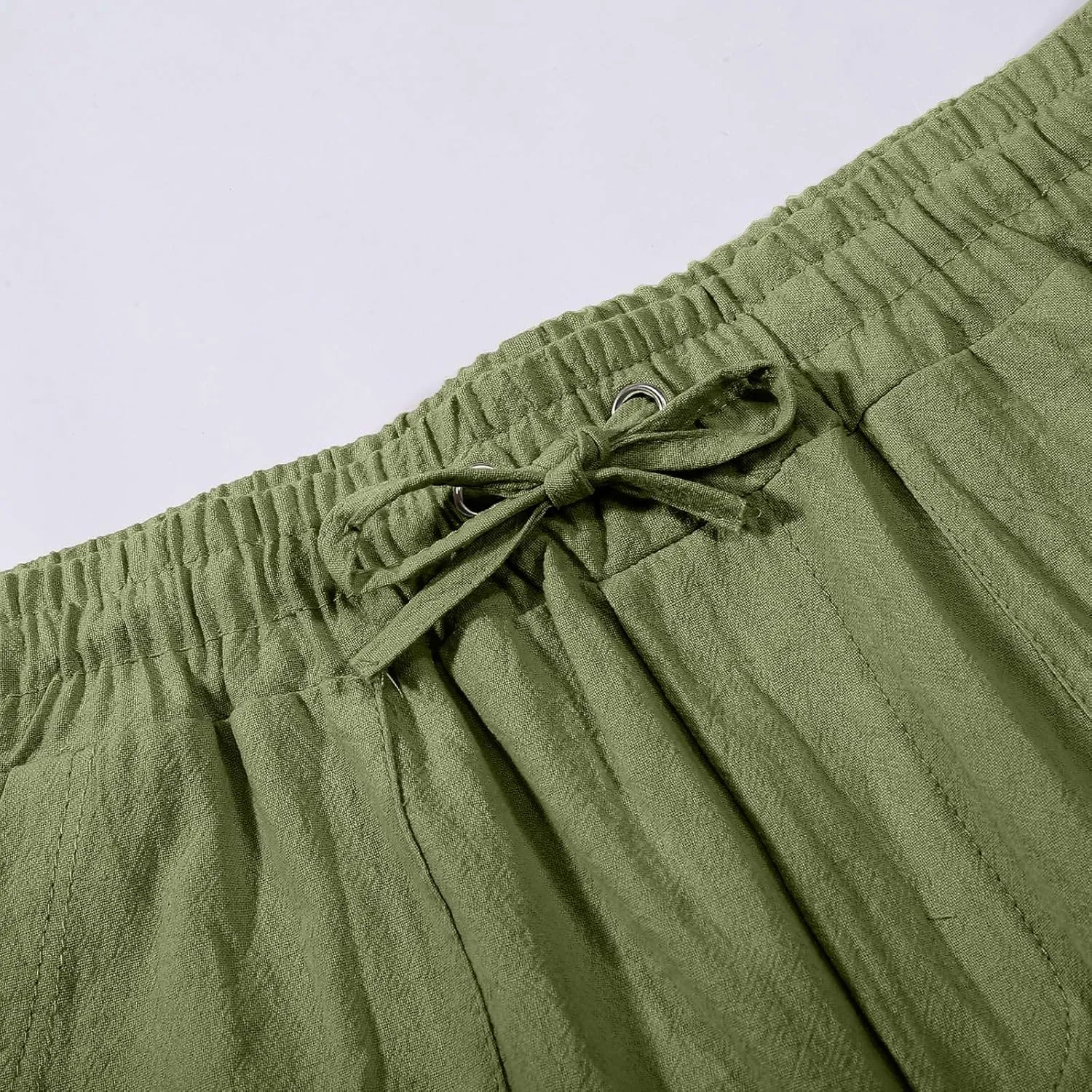 Cotton Linen Pants for Men Drawstring Elastic Waist Yoga Pants Summer Breathable Travel Casual Trousers with Pockets