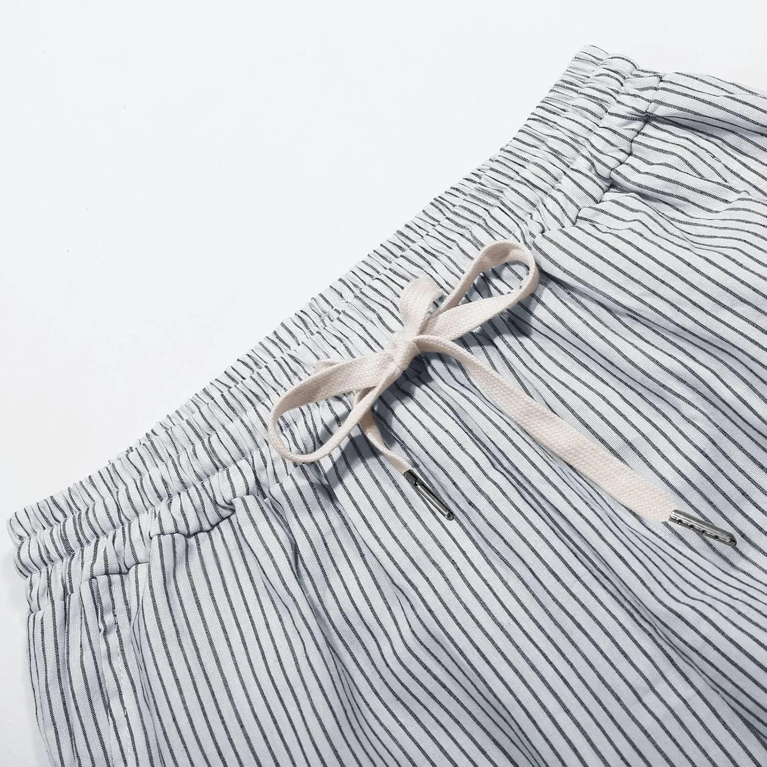 Cotton Linen Women Casual Lightweight Drawstring Elastic Waist Pants with Pockets Straight Long Leg Lounge Summer