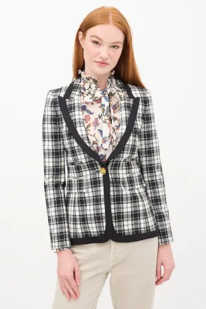 Cream & Black Wool Plaid Blazer