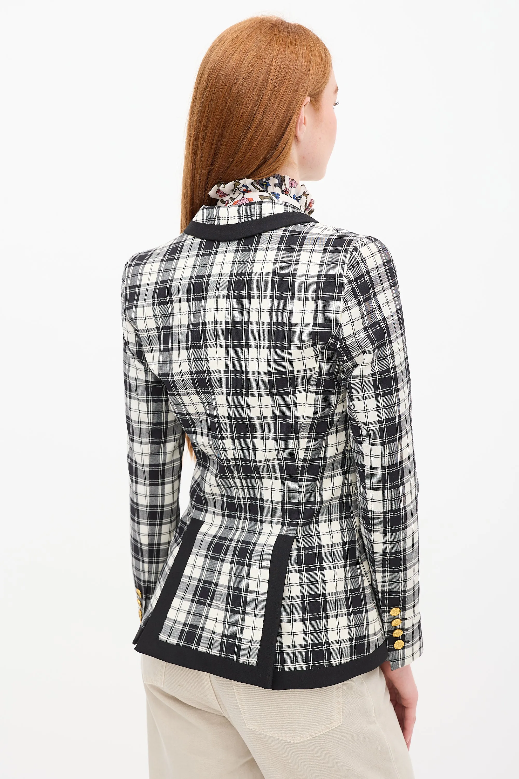 Cream & Black Wool Plaid Blazer