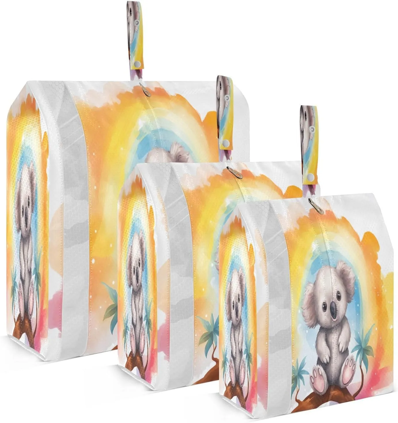 Cute Rainbow Koala Packing Cubes for Travel 3 Set Packing Cubes Compression Suitcase Organizer Bags Set for Organization