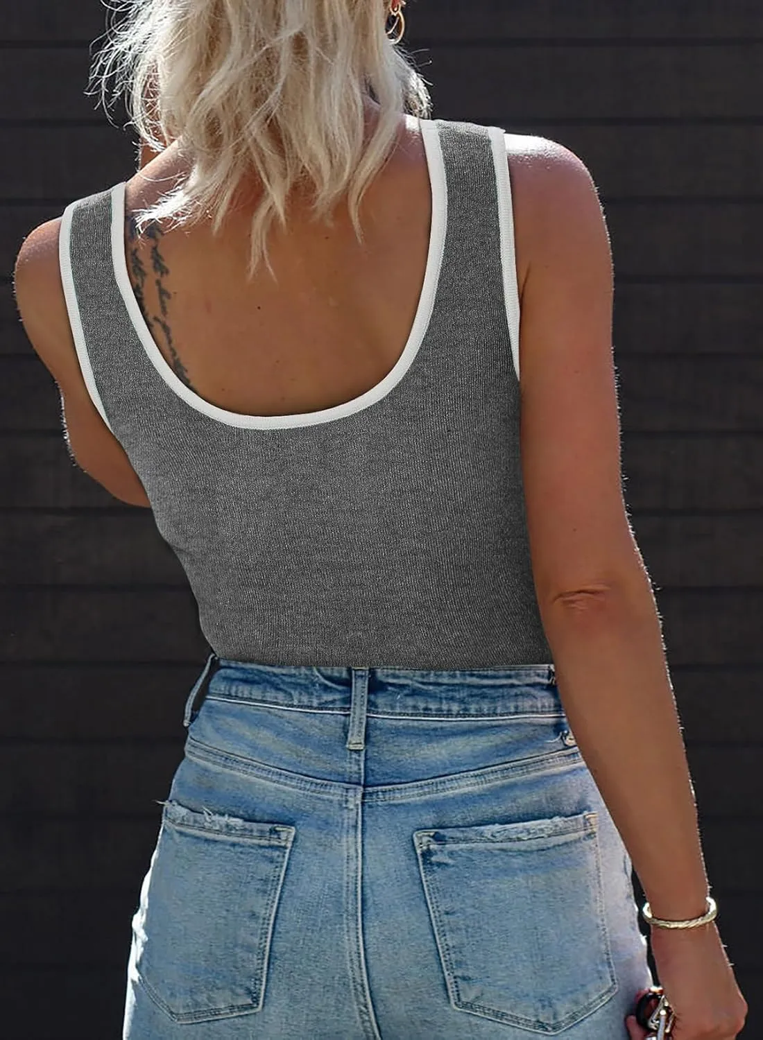 Dokotoo Womens Tank Tops 2025 Summer Casual Sleeveless Scoop Neck Ribbed Knit Color Block Slim Fitted Cami Tee Shirts