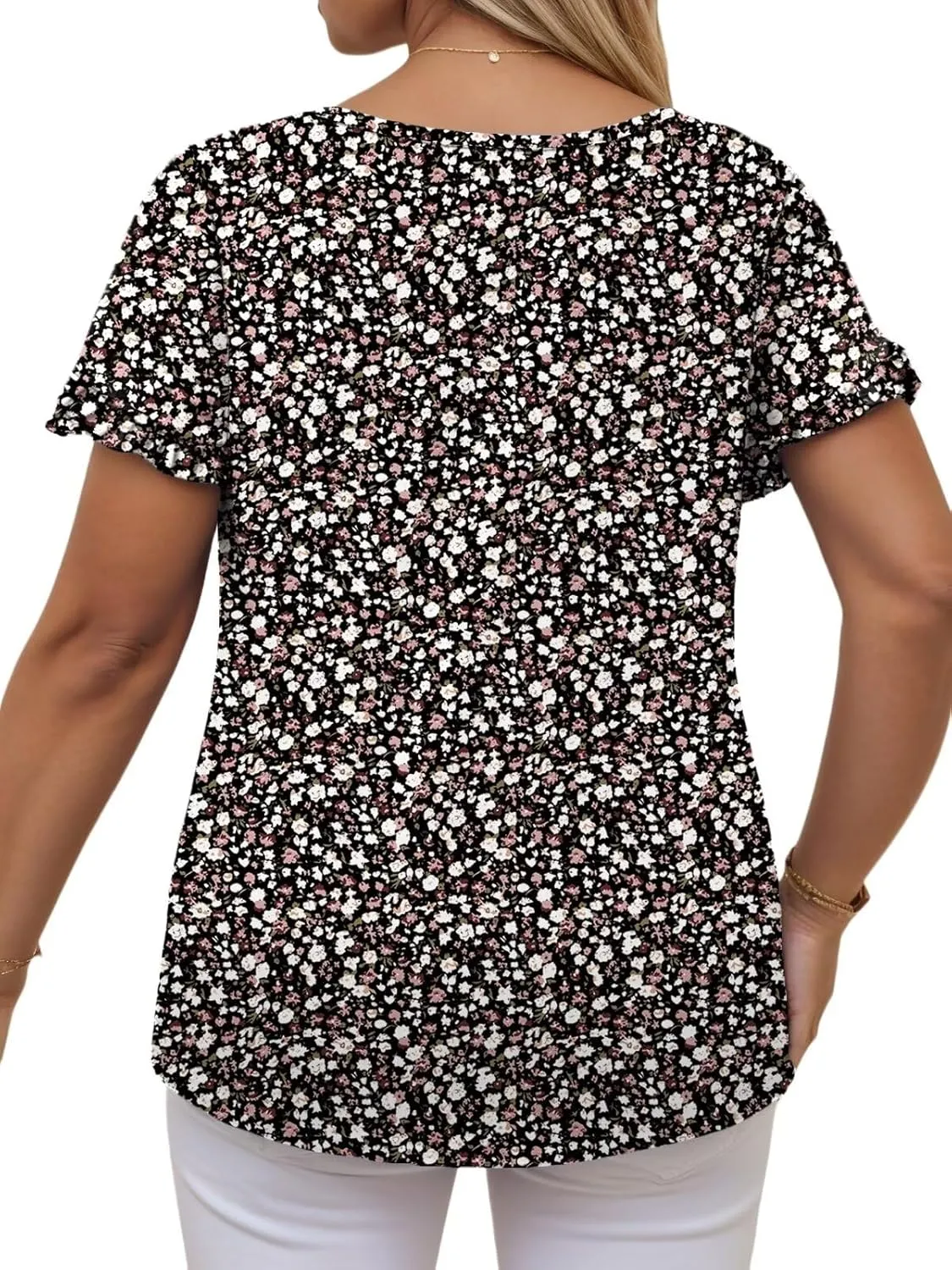 DOLNINE Womens-Plus-Size-Dressy-Summer-Tops Ruffle Petal Short Sleeve T Shirts Casual Loose Tunics Cute Trendy Blouses