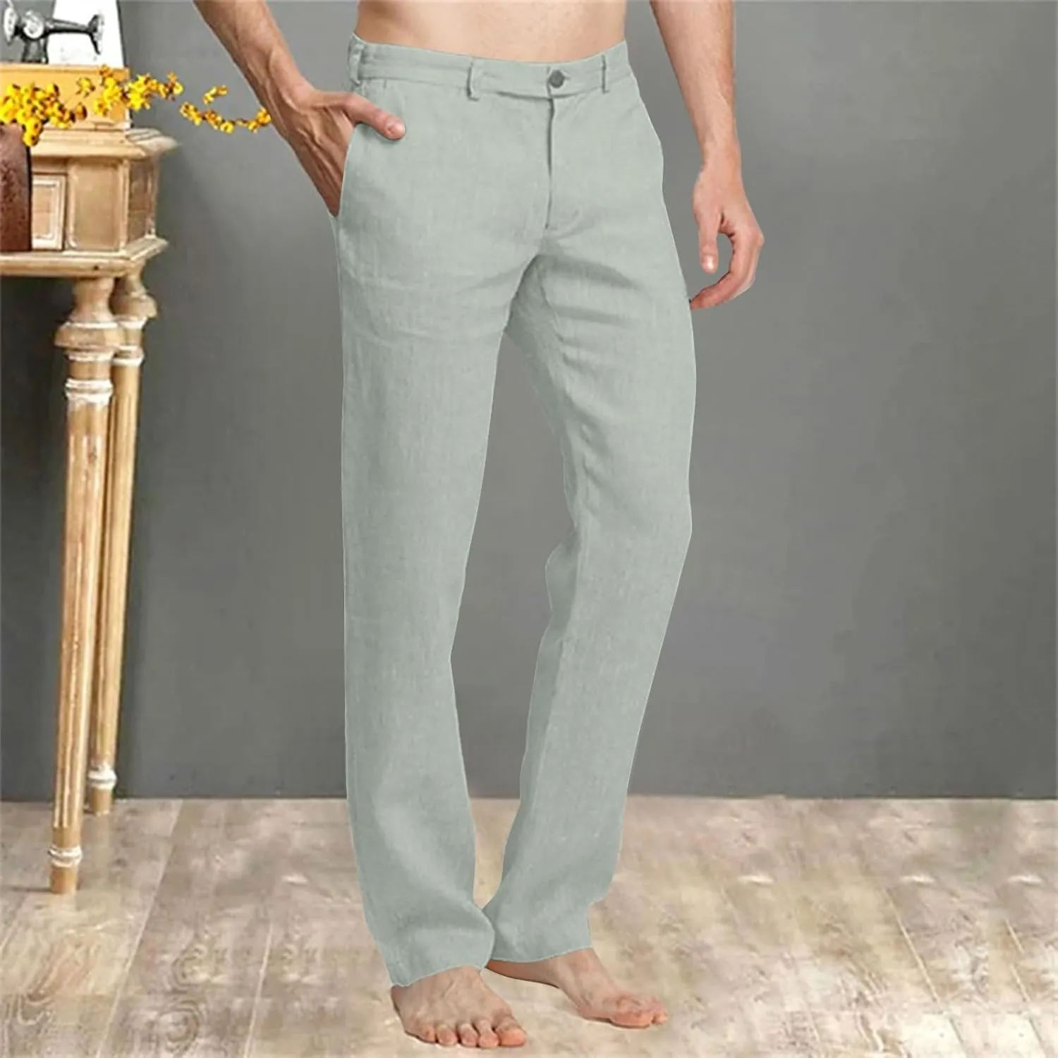 Dress Pants for Men Flat Front Business Work Linen Pants Summer Beach Wedding Guest Suit Trousers Casual Golf Outfits