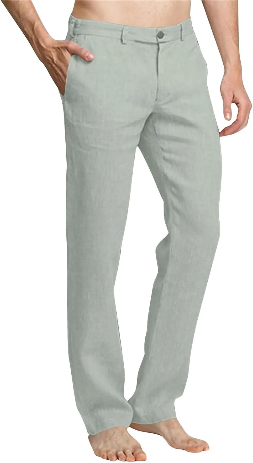 Dress Pants for Men Flat Front Business Work Linen Pants Summer Beach Wedding Guest Suit Trousers Casual Golf Outfits