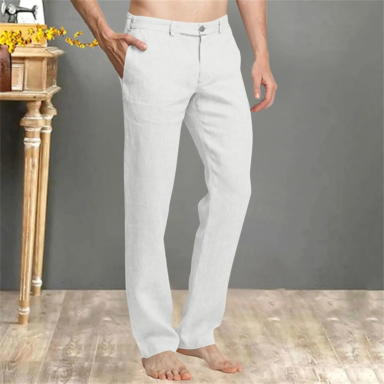 Dress Pants for Men Flat Front Business Work Linen Pants Summer Beach Wedding Guest Suit Trousers Casual Golf Outfits