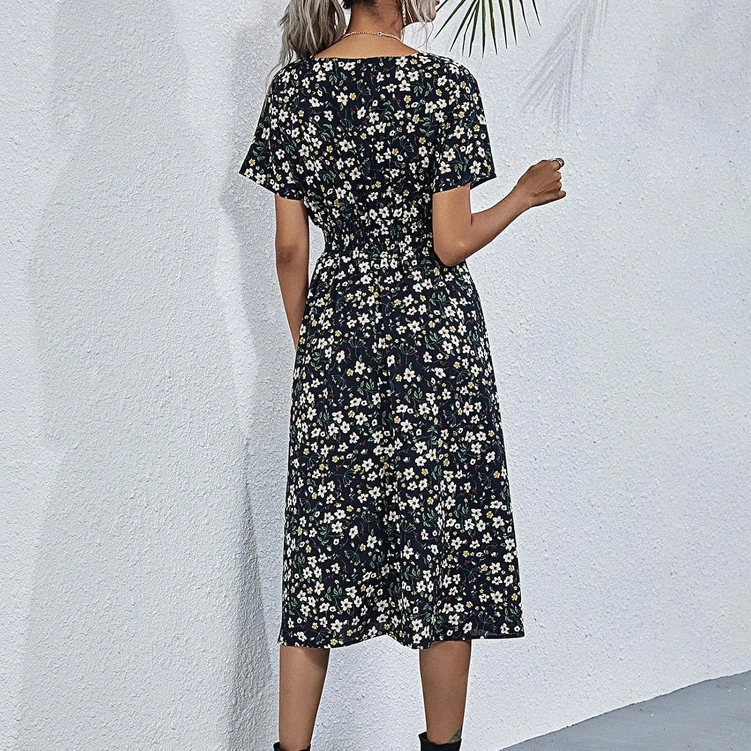 Dresses for Women 2025 Swing Flowy Ruffle Hem Swing Spring Summer Casual Womens Summer Dresses