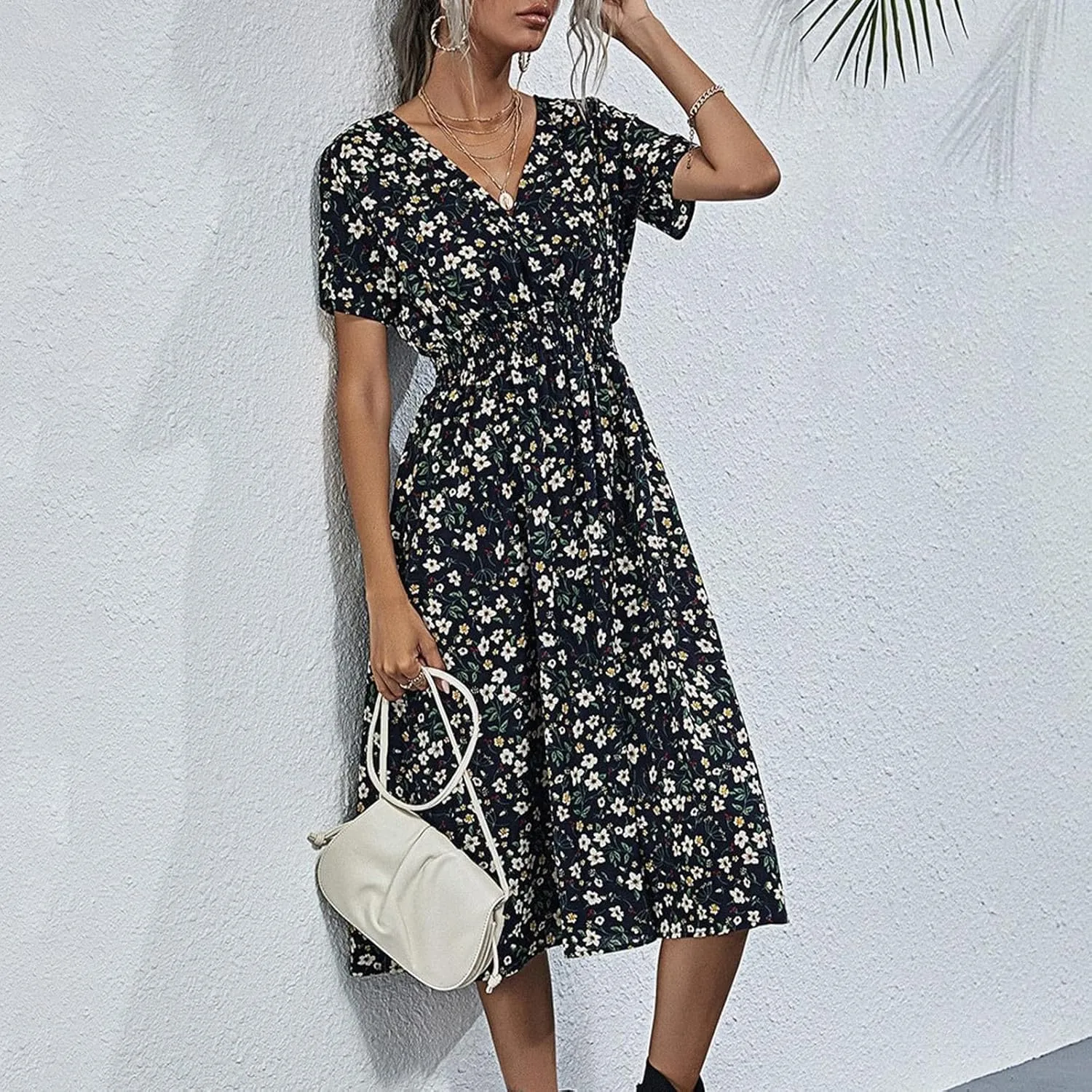Dresses for Women 2025 Swing Flowy Ruffle Hem Swing Spring Summer Casual Womens Summer Dresses
