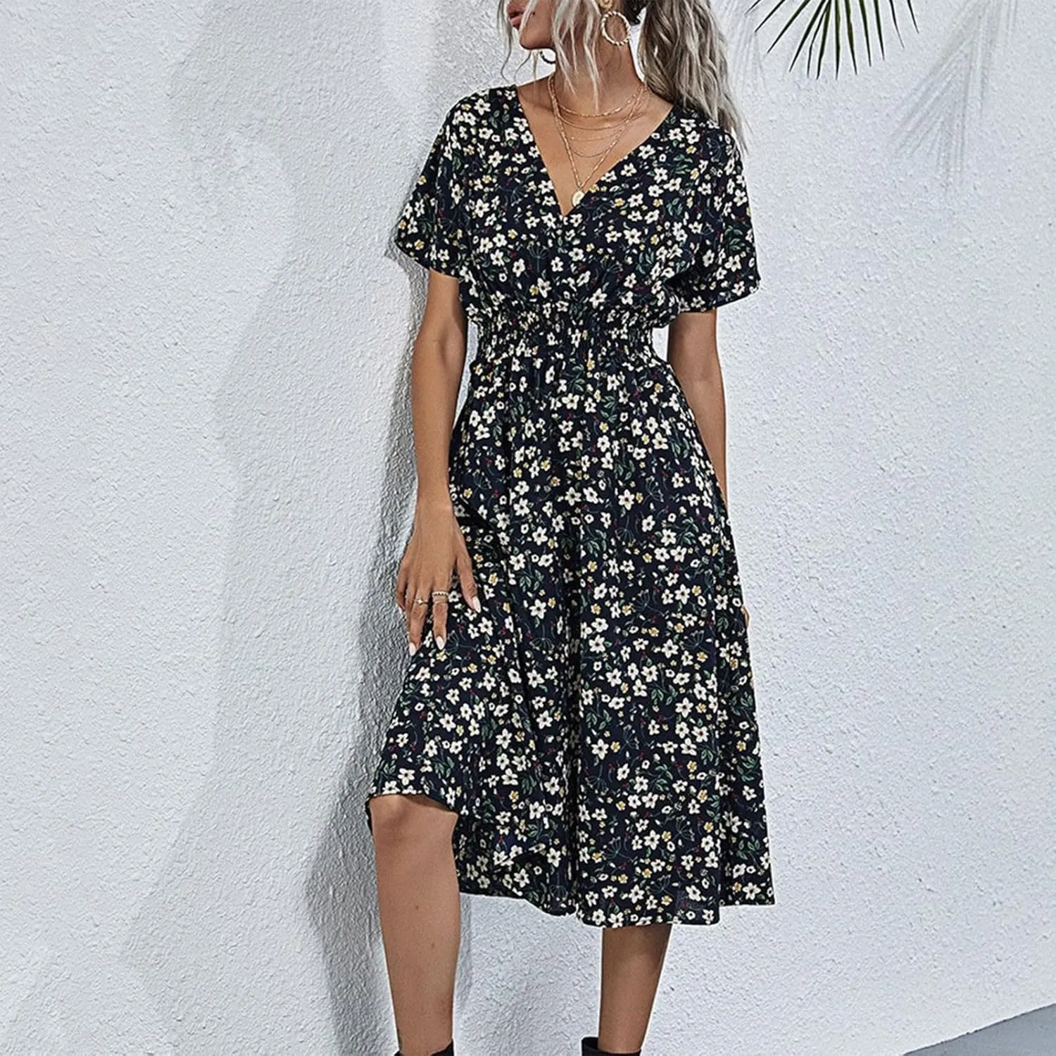 Dresses for Women 2025 Swing Flowy Ruffle Hem Swing Spring Summer Casual Womens Summer Dresses