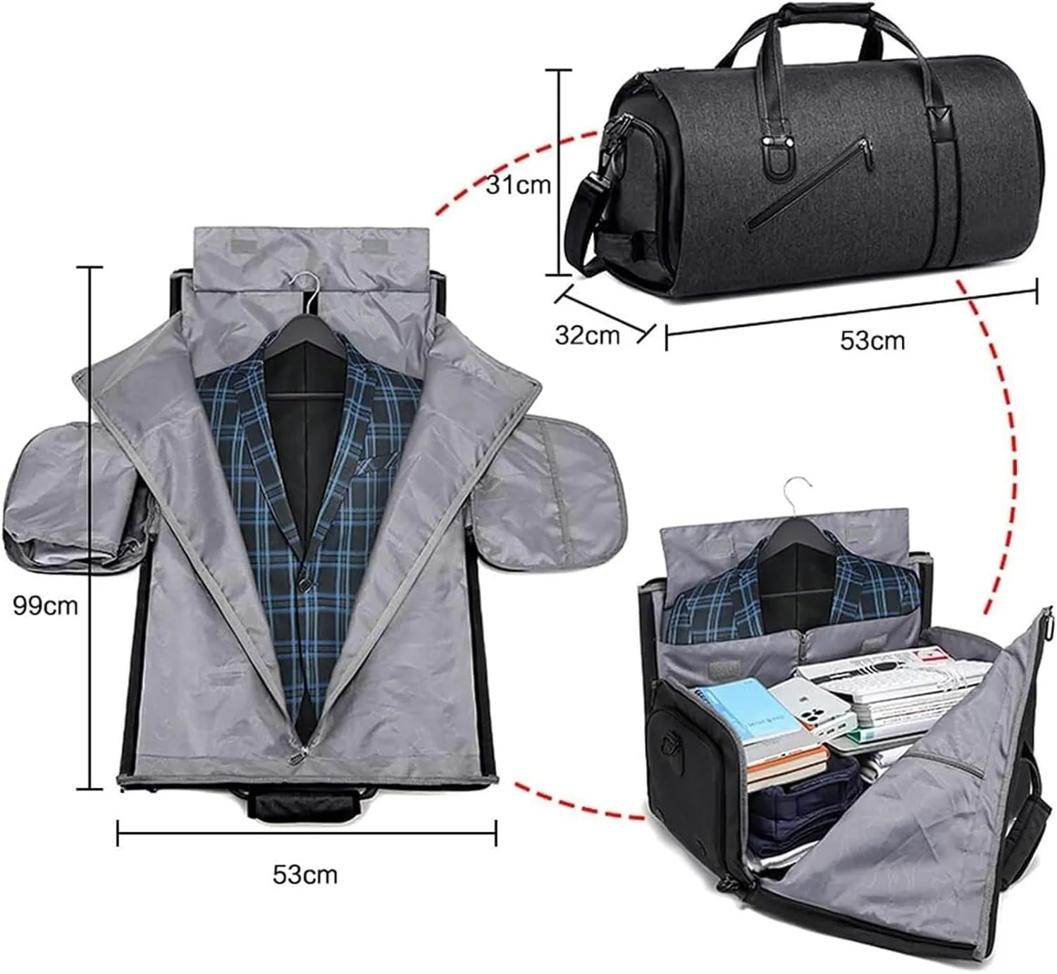 Duffel Bag Travel Garment Bag Versatile 2-in-1 Hanging Suitcase for Men and Women Business Weekend Overnight Bag Travel