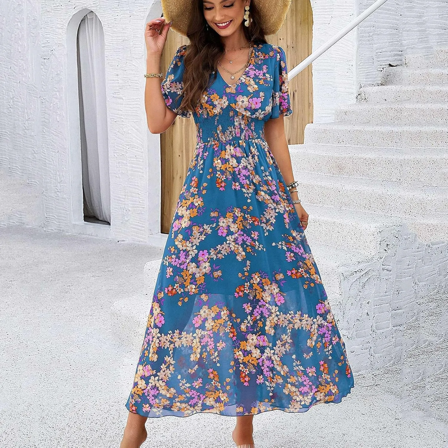 Easter Dress for Women Casual Spring Summer Womens Dresses for Wedding Guest Floral Print Women