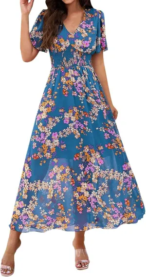 Easter Dress for Women Casual Spring Summer Womens Dresses for Wedding Guest Floral Print Women