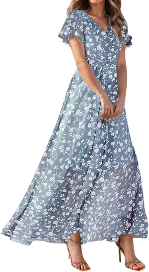 Easter Dress for Women Chiffon Dress Summer Dresses for Women 2025 Swing Swing Flowy Ruffle