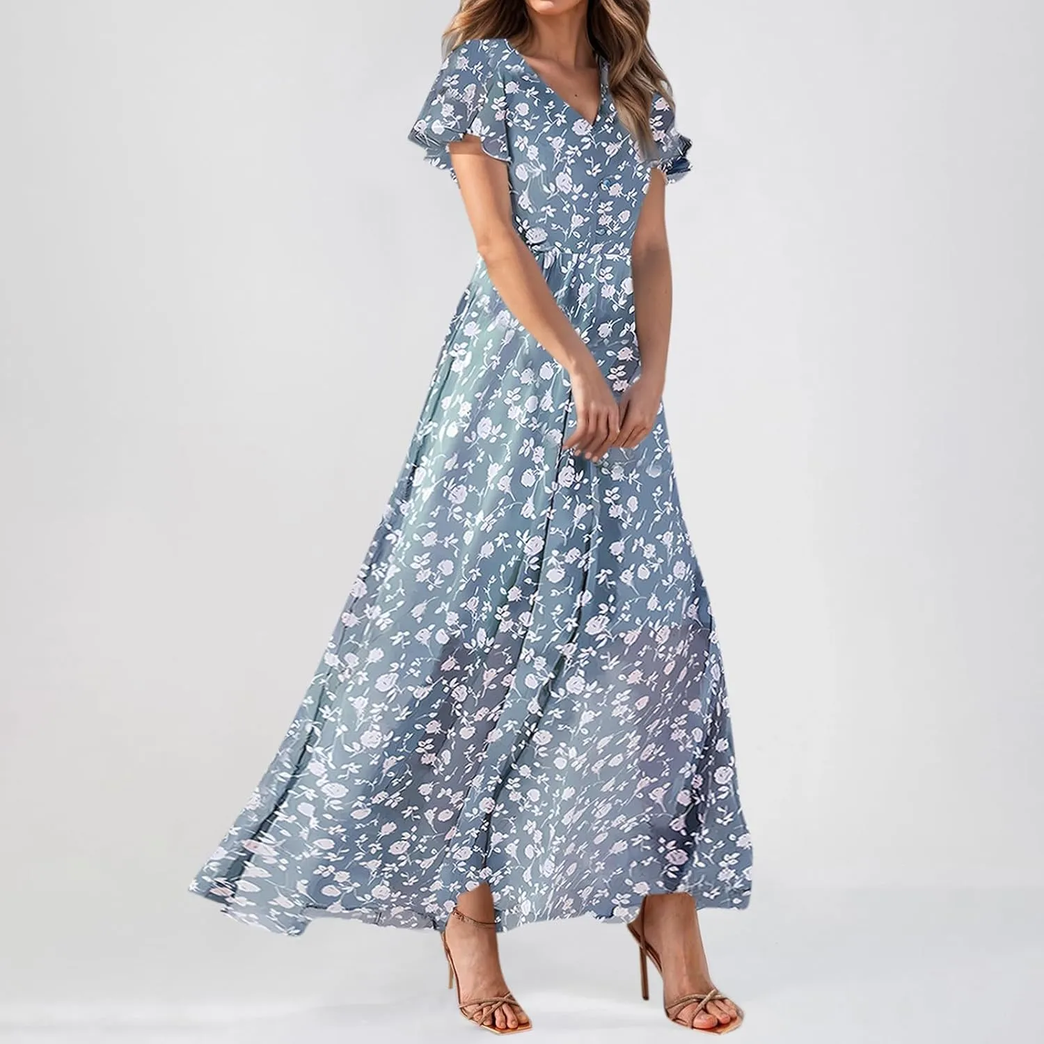 Easter Dress for Women Chiffon Dress Summer Dresses for Women 2025 Swing Swing Flowy Ruffle