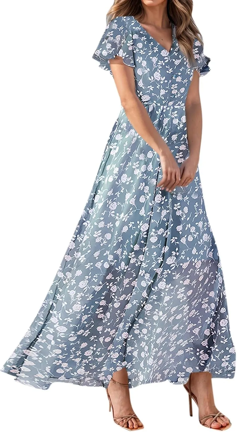 Easter Dress for Women Chiffon Dress Summer Dresses for Women 2025 Swing Swing Flowy Ruffle