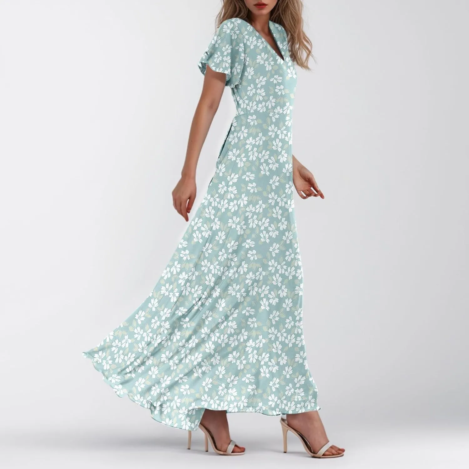 Easter Dress for Women Chiffon Dresses Swing Flowy Ruffle Hem Swing Womens Dresses Summer Beach Casual Dresses