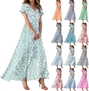 Easter Dress for Women Chiffon Dresses Swing Flowy Ruffle Hem Swing Womens Dresses Summer Beach Casual Dresses