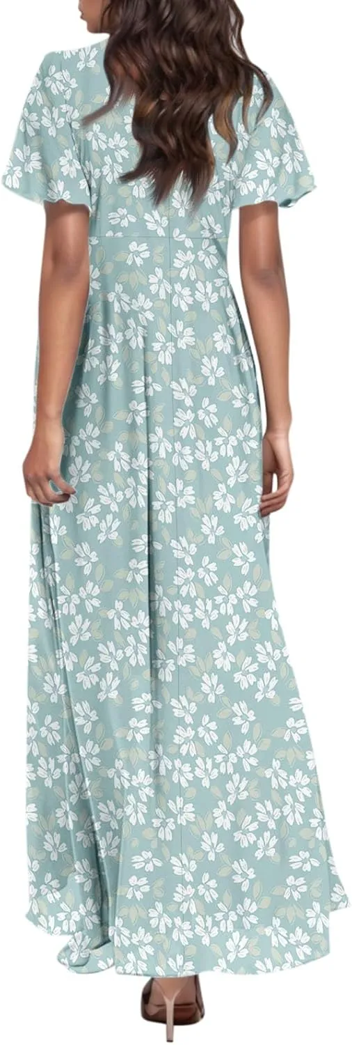 Easter Dress for Women Chiffon Dresses Swing Flowy Ruffle Hem Swing Womens Dresses Summer Beach Casual Dresses
