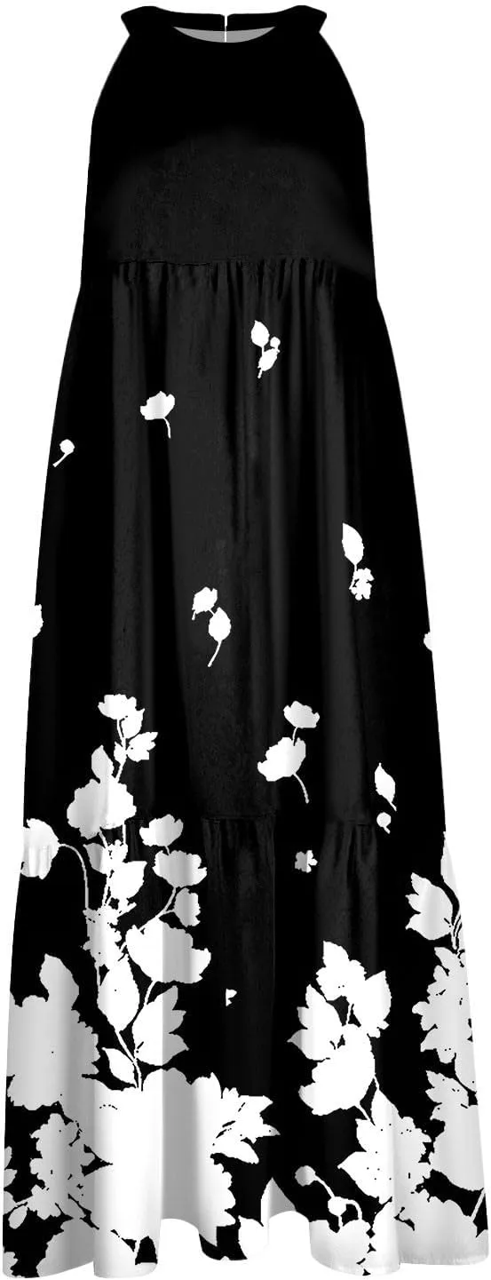 Easter Dress for Women Summer Dresses with Sleeves High Waisted Loose Swing Solid Color Patchwork