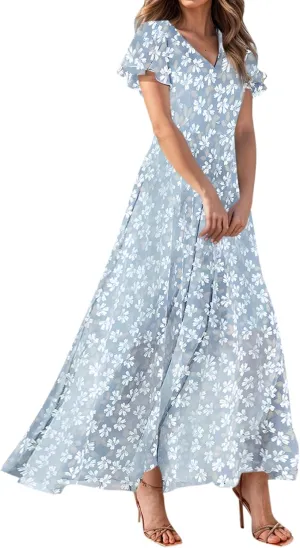 Easter Dress for Women Swing Flowy Ruffle Hem Swing Womens Dresses Chiffon Dress Summer Dresses