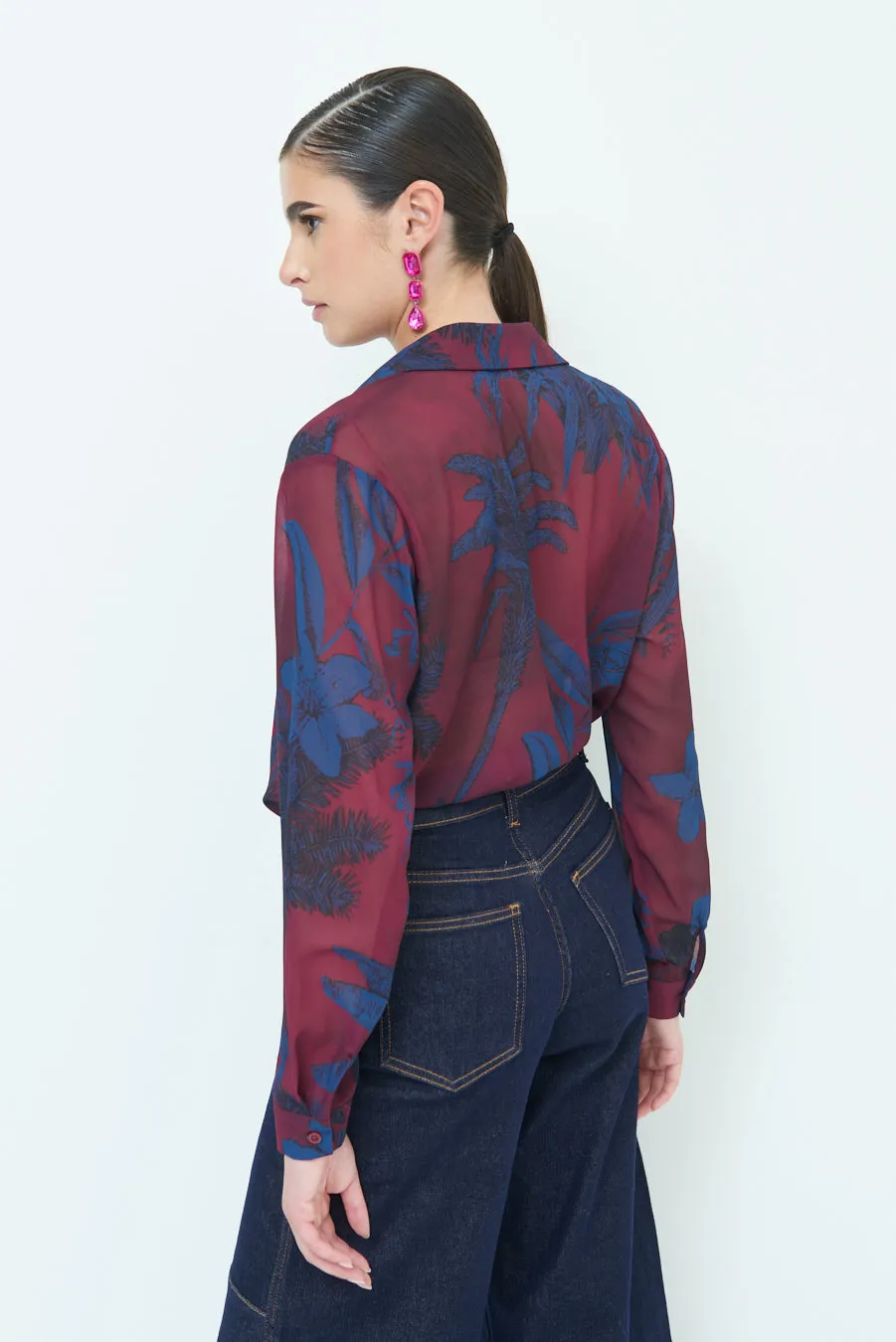 Elegant button-up sheer blouse wholesale