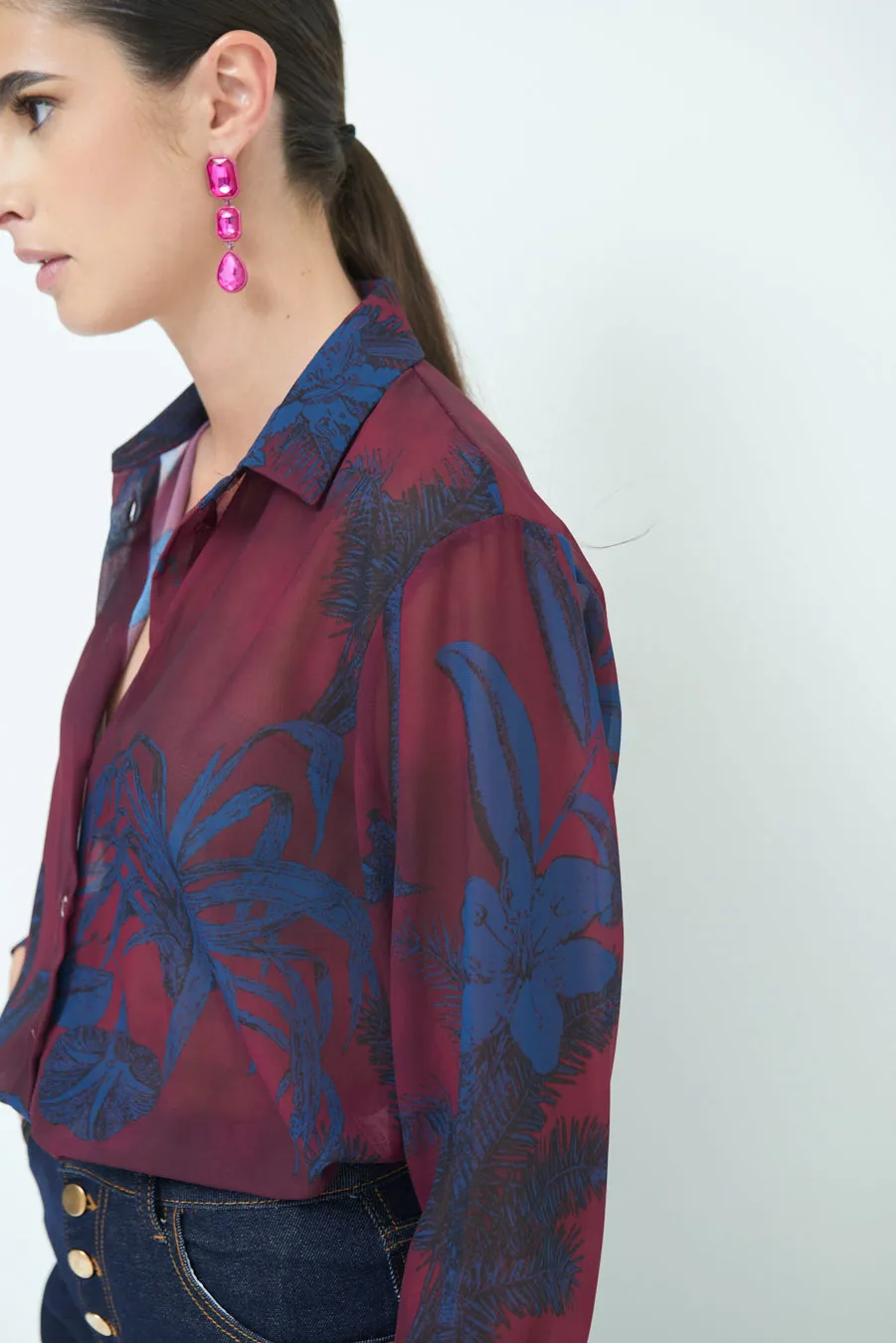 Elegant button-up sheer blouse wholesale