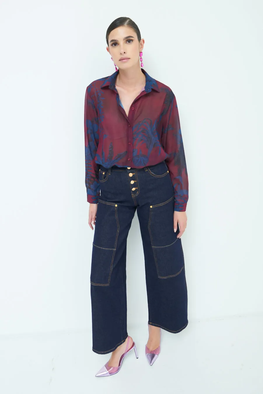 Elegant button-up sheer blouse wholesale