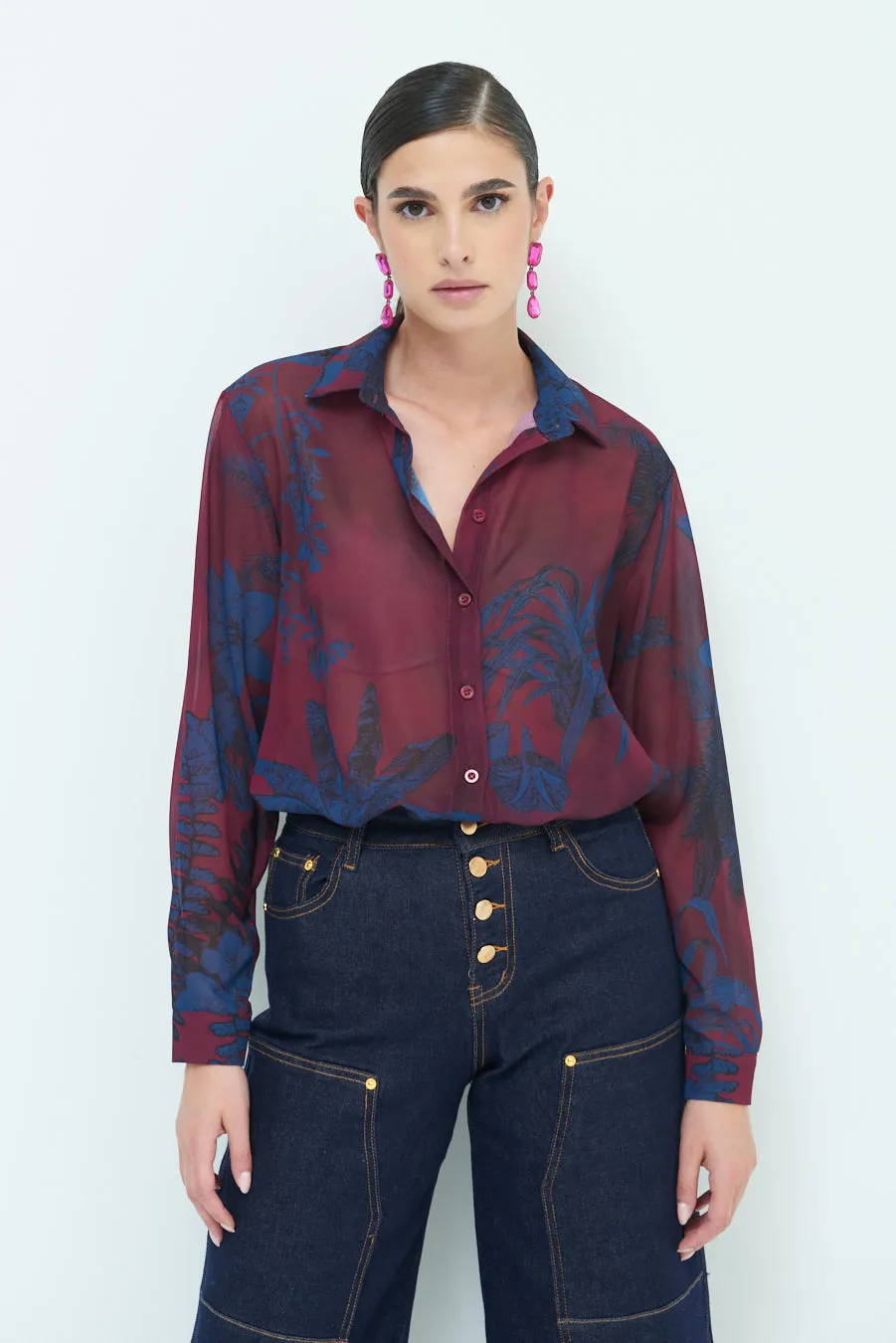 Elegant button-up sheer blouse wholesale
