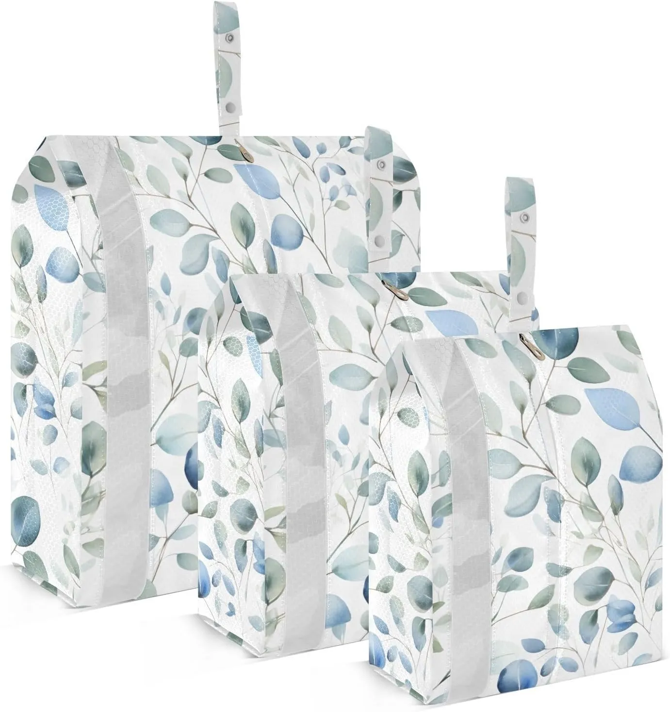 Eucalyptus Blue Leave Packing Cubes for Travel 3 Set Compression Bag Luggage Cubes for Woman Man