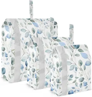 Eucalyptus Blue Leave Packing Cubes for Travel 3 Set Compression Bag Luggage Cubes for Woman Man