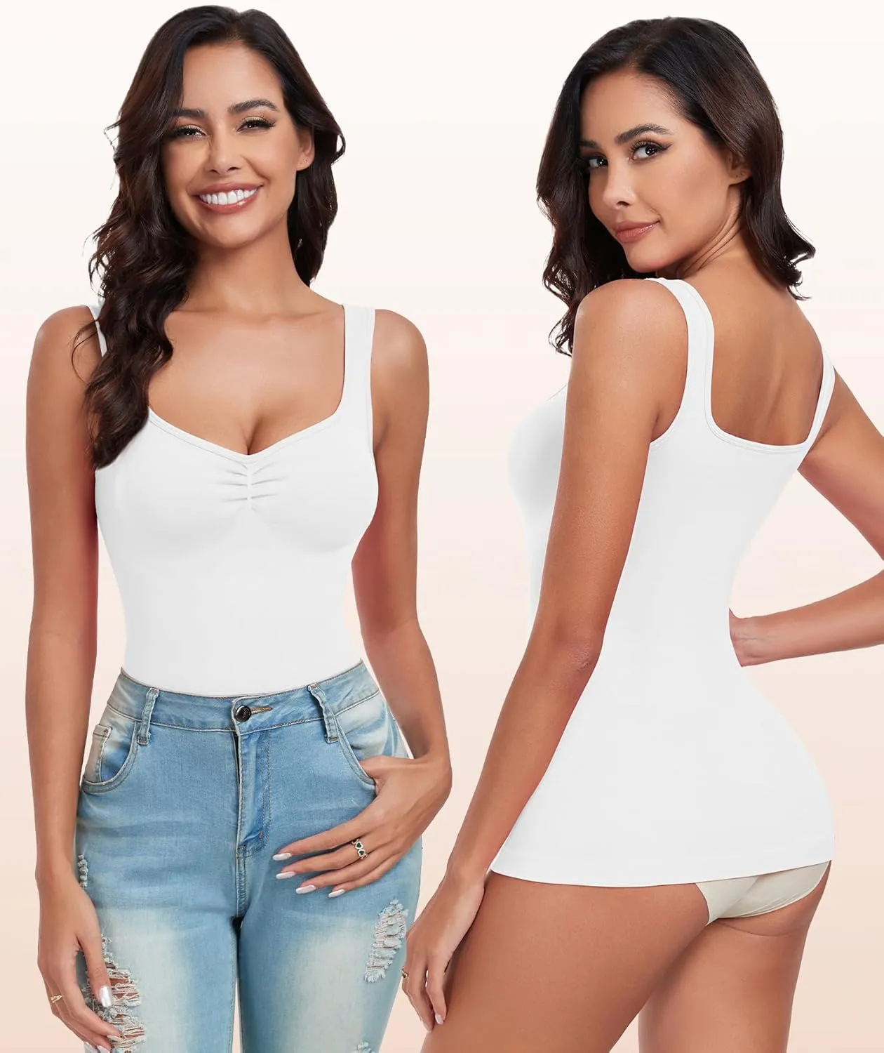 EUYZOU Women Tummy Control Shapewear Tank Tops Pleated Bustier Sweetheart Compression Tank Tops Body Shaper Camisole