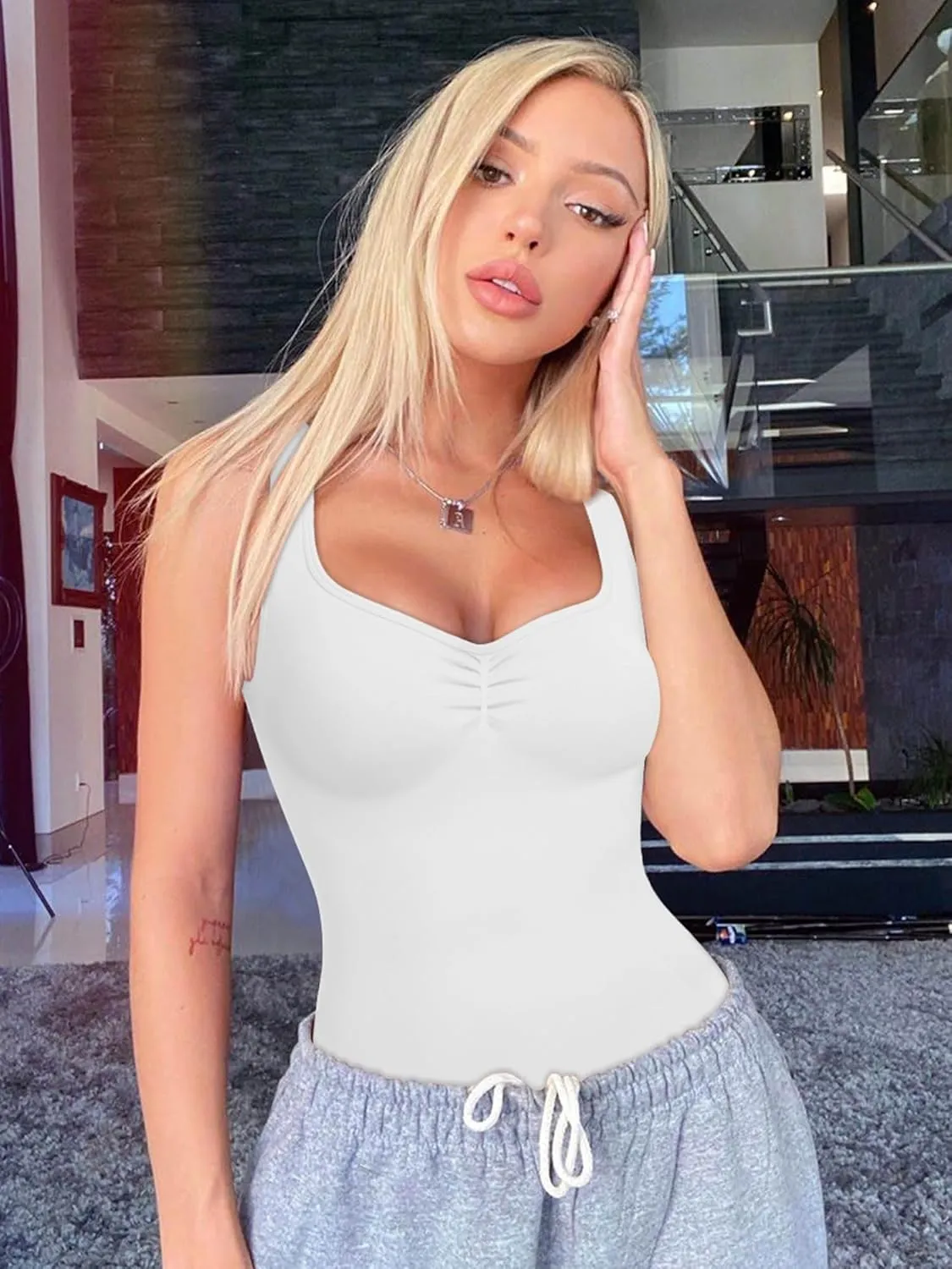 EUYZOU Women Tummy Control Shapewear Tank Tops Pleated Bustier Sweetheart Compression Tank Tops Body Shaper Camisole