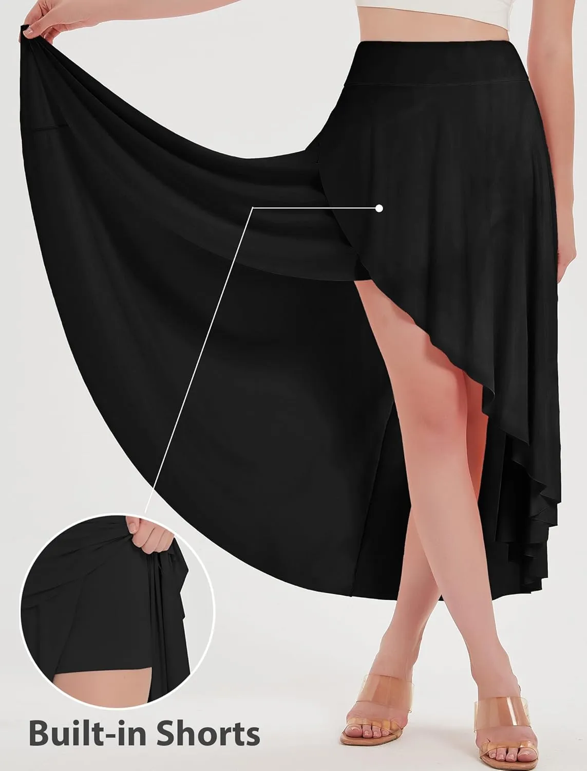 EXARUS Women Asymmetrical High Low Skirts Flowy Maxi Skorts High Waisted Casual Dance