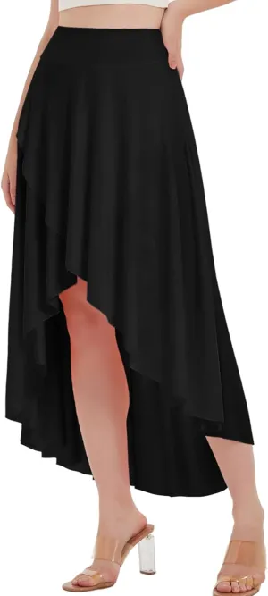 EXARUS Women Asymmetrical High Low Skirts Flowy Maxi Skorts High Waisted Casual Dance