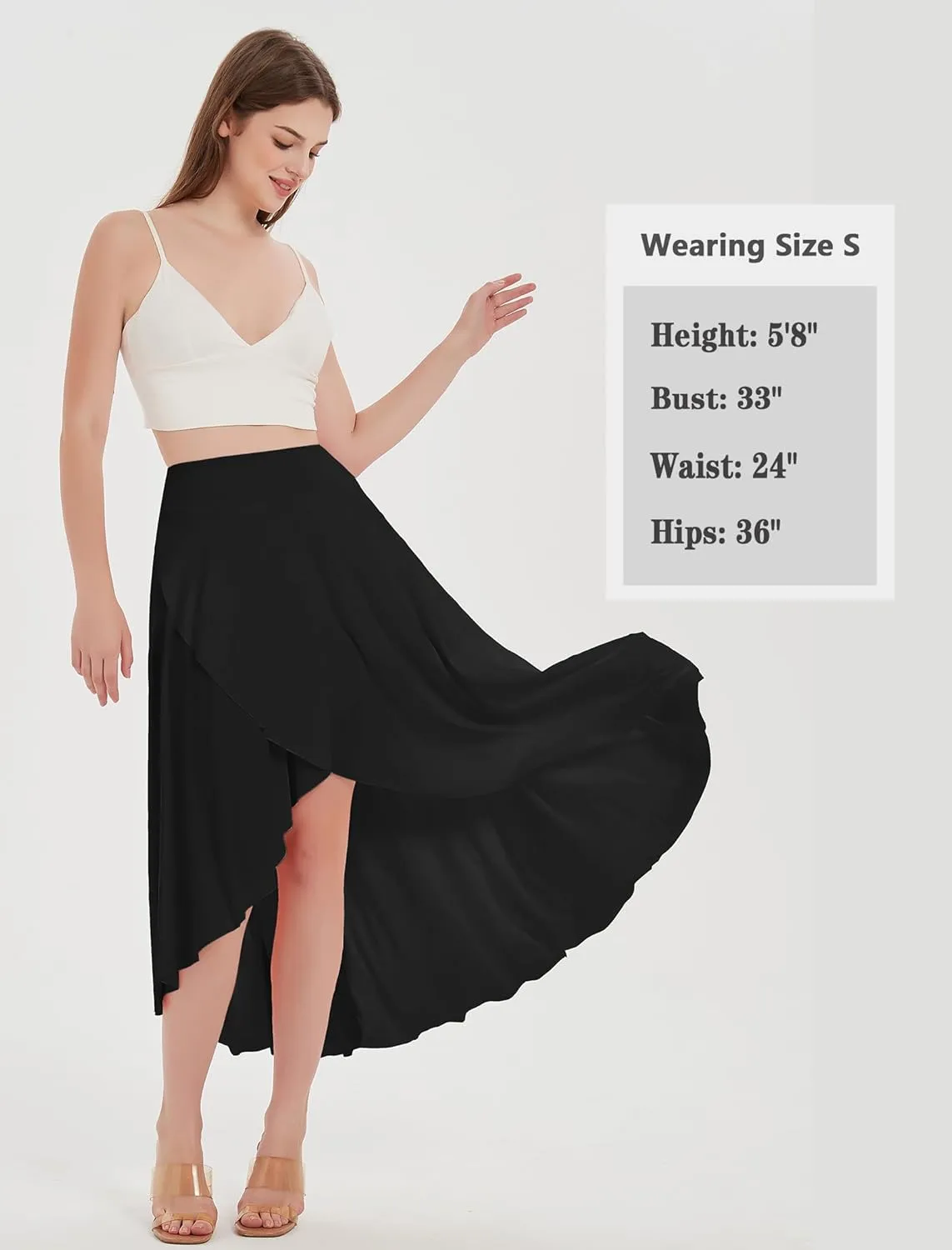 EXARUS Women Asymmetrical High Low Skirts Flowy Maxi Skorts High Waisted Casual Dance