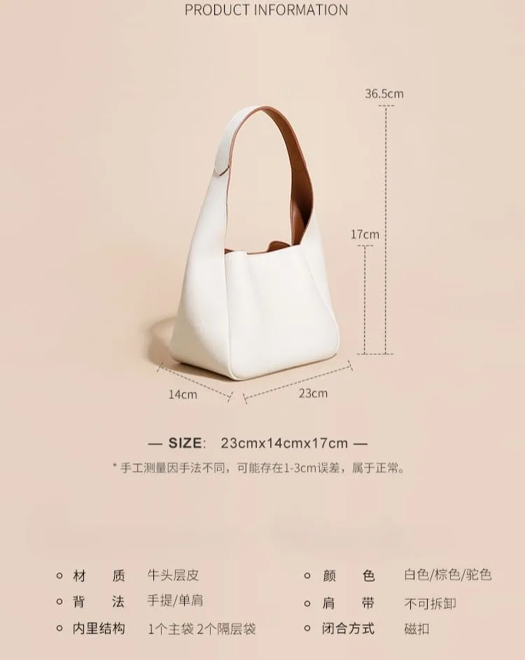 Exquisite top-layer cowhide women's bag with bucket and basket design. Versatile for single shoulder and underarm (Camel)