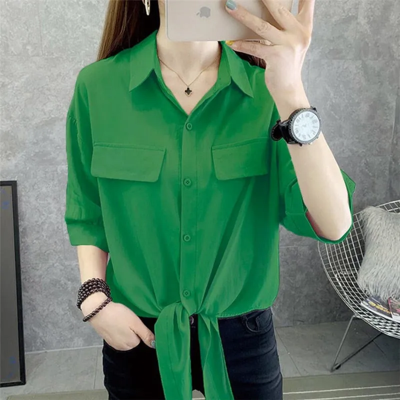 FANIECES blusas mujer Spring Autumn Women Thin Shirts camisas chemises Loose Oversized Blouses Female Tops Korean Blusas Pockets