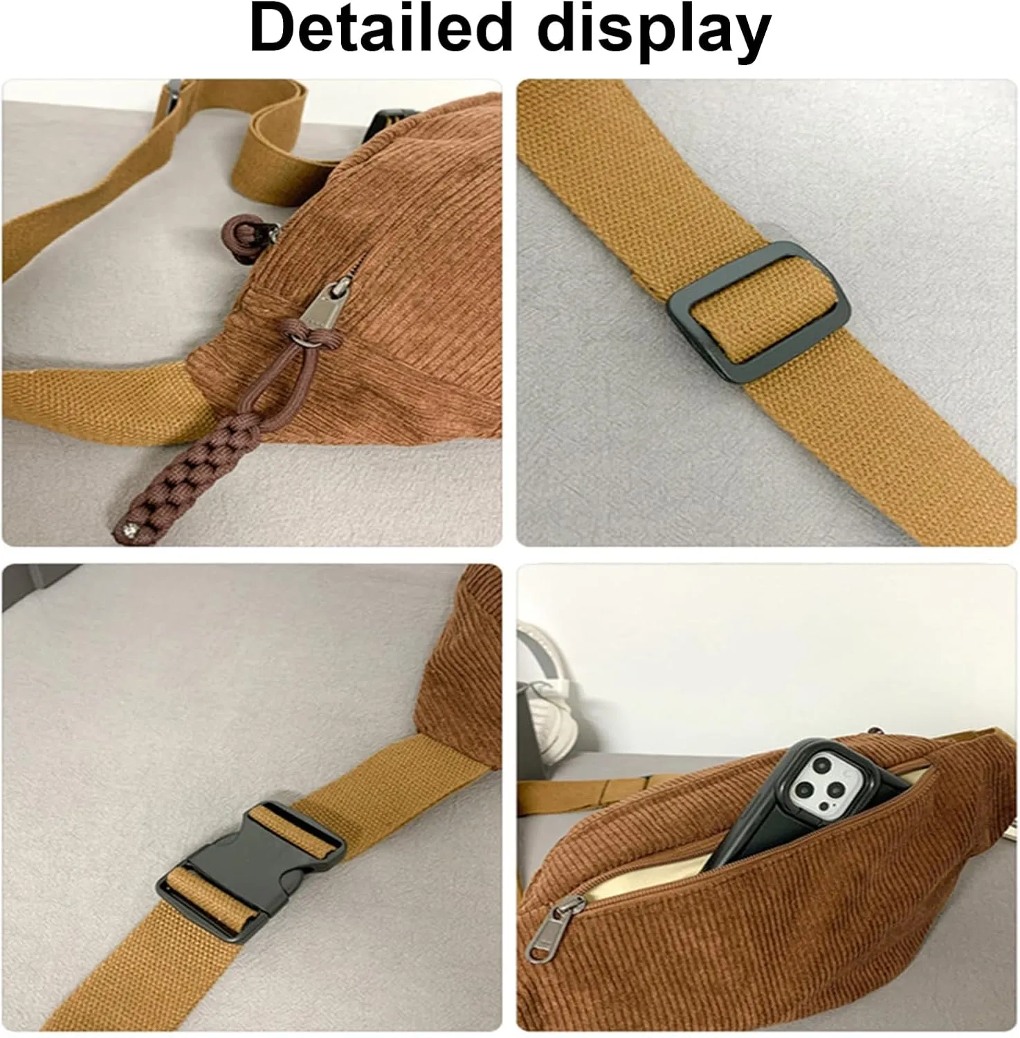 Fashion Corduroy Crossbody Bag Women's Waist Pack Versatile Chest Pouches Shoulder Purse for Outdoor Sports and Travel