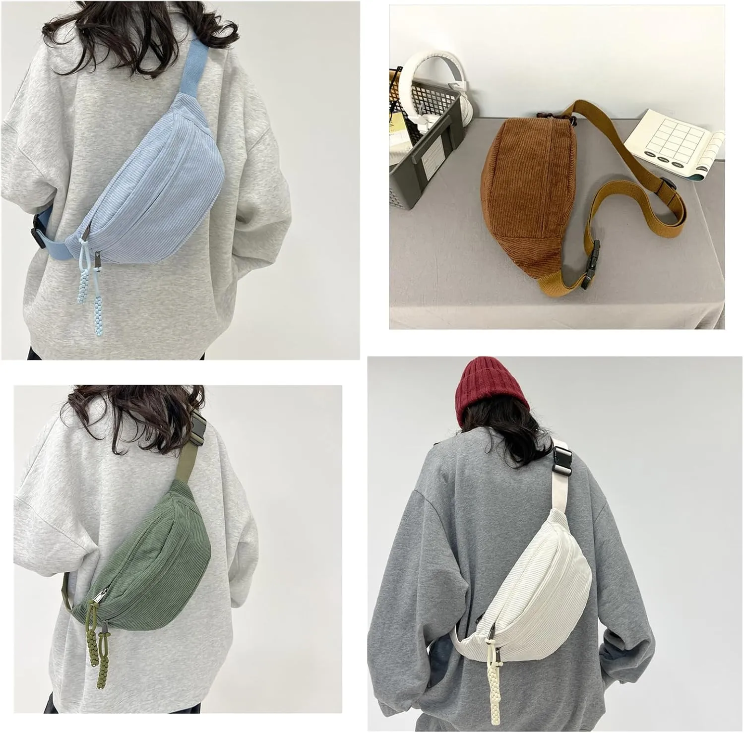 Fashion Corduroy Crossbody Bag Women's Waist Pack Versatile Chest Pouches Shoulder Purse for Outdoor Sports and Travel