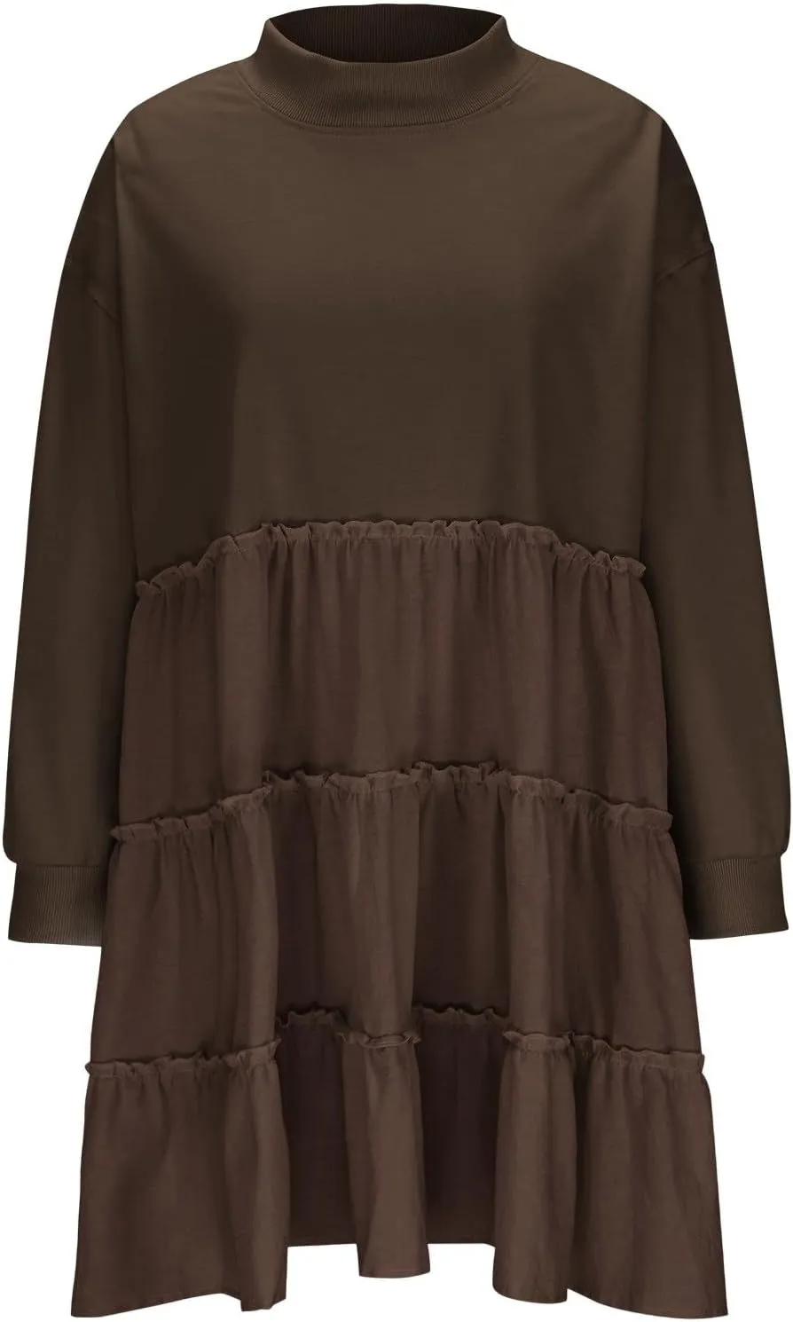Firzero Womens Oversized Sweatshirt Dress Patchwork Long Sleeve Crewneck Pleated Mini Dresses 2024 Casual Pullover Tops