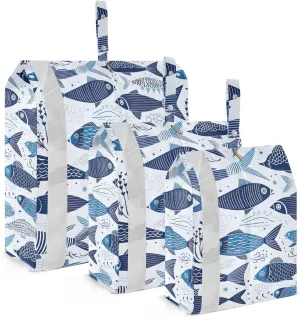 Fish Sea White Packing Cubes for Travel 3 Set Packing Compression Cubes Luggage Organizer Bags for Suitcase