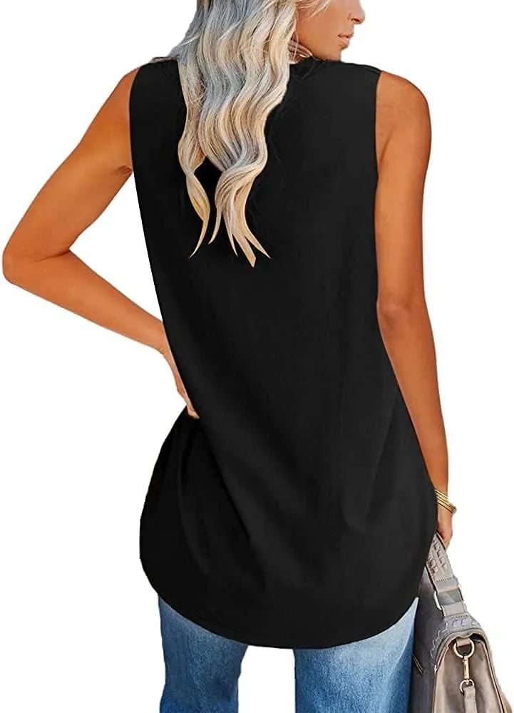 Fisoew Women V Neck Tank Tops Summer Loose Casual Basic Solid Color Sleeveless Shirts Tunic Tops