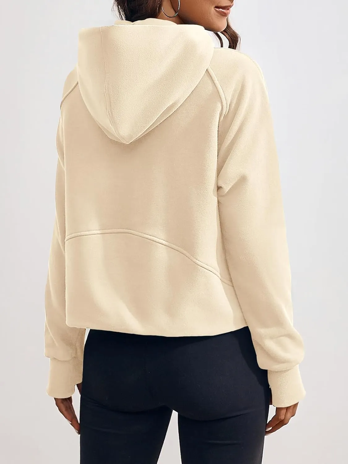 Fisoew Womens Zip Up Sweatshirts Fleece Lined Collar Crop Hoodie Casual Cotton Long Sleeve Tops with Thumb Hole