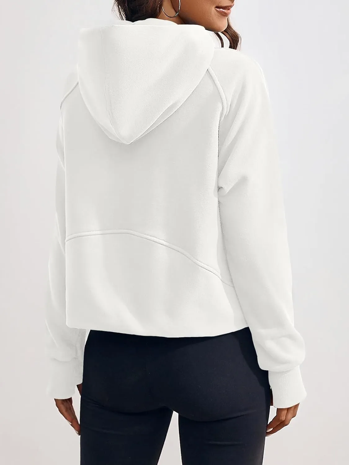 Fisoew Womens Zip Up Sweatshirts Fleece Lined Collar Crop Hoodie Casual Cotton Long Sleeve Tops with Thumb Hole
