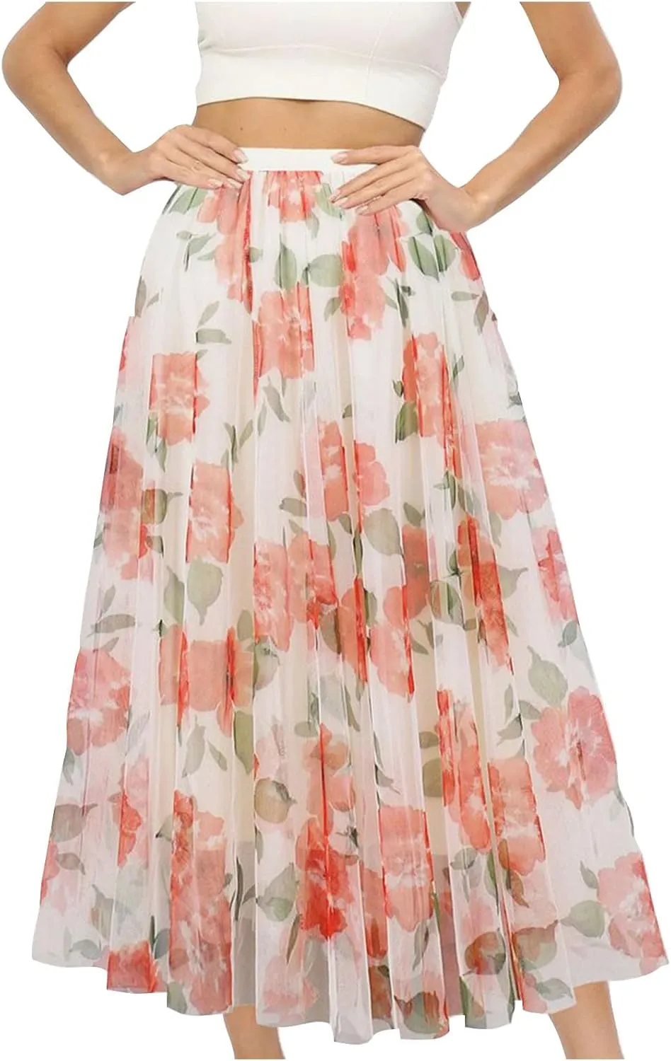 Floral Bohemian Skirts for Women Summer Casual Beach Vacation Skirt 2025 Trendy Boho Pleated Maxi Skirt