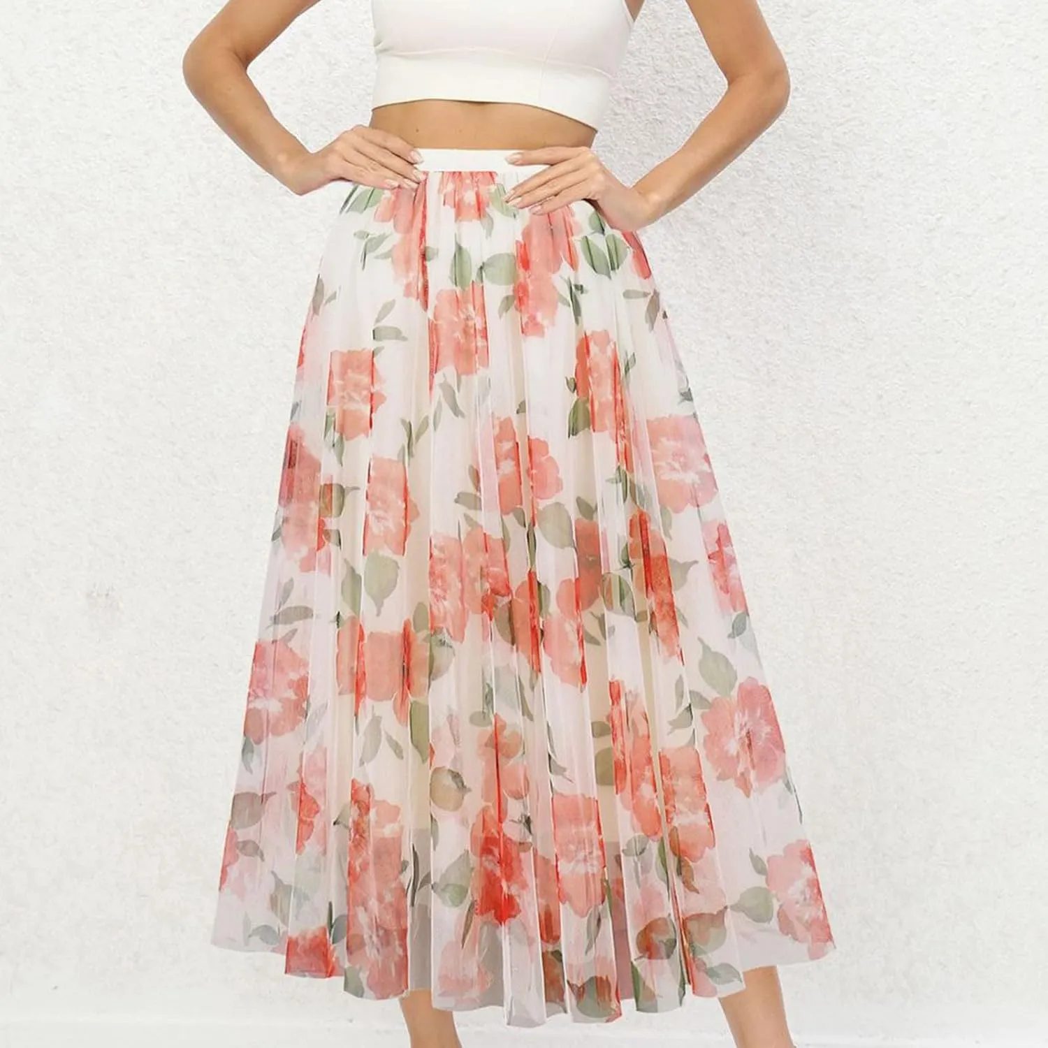 Floral Bohemian Skirts for Women Summer Casual Beach Vacation Skirt 2025 Trendy Boho Pleated Maxi Skirt