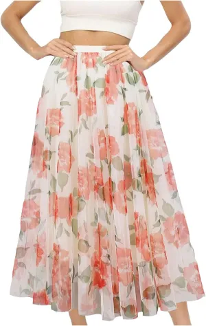 Floral Bohemian Skirts for Women Summer Casual Beach Vacation Skirt 2025 Trendy Boho Pleated Maxi Skirt
